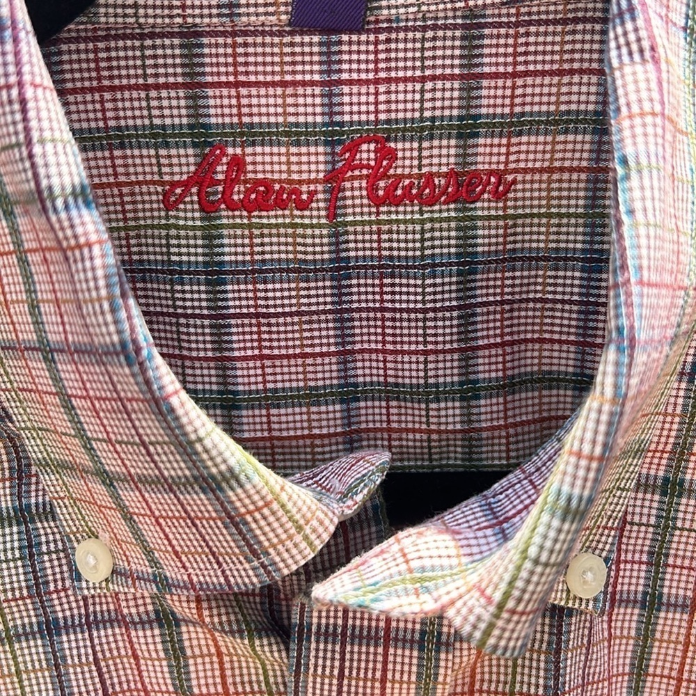 Alan Flusser Men’s Multicolor Plaid Button Up Long Sleeve Dress Shirt Size Large - Picture 5 of 10